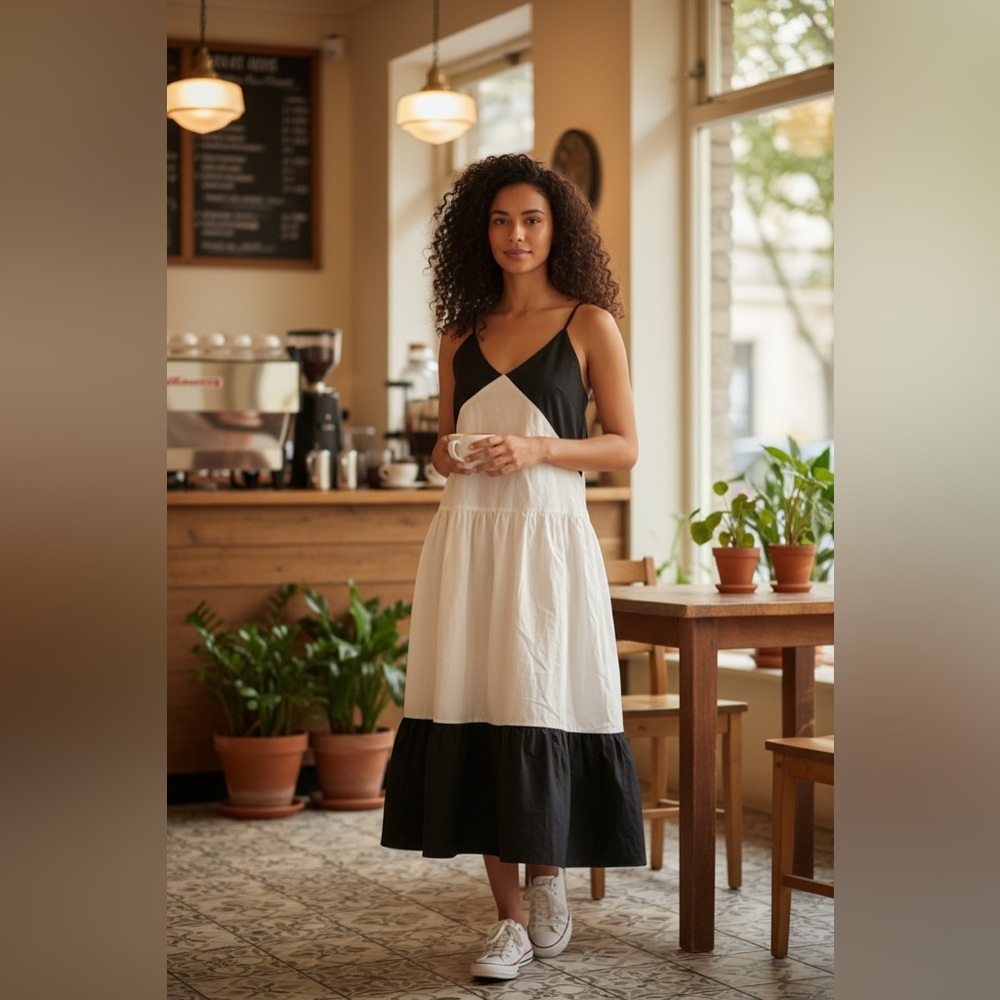 Banana Republic Black and Cream Midi Dress